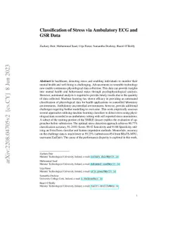 Classification of Stress via Ambulatory ECG and GSR Data