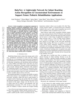 BabyNet: A Lightweight Network for Infant Reaching Action Recognition in
  Unconstrained Environments to Support Future Pediatric Rehabilitation
  Applications