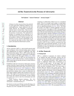 Ad Hoc Teamwork in the Presence of Adversaries