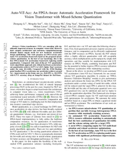 Auto-ViT-Acc: An FPGA-Aware Automatic Acceleration Framework for Vision
  Transformer with Mixed-Scheme Quantization