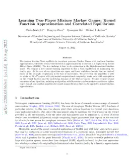 Learning Two-Player Mixture Markov Games: Kernel Function Approximation
  and Correlated Equilibrium
