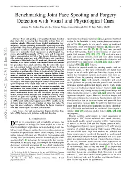 Benchmarking Joint Face Spoofing and Forgery Detection with Visual and
  Physiological Cues