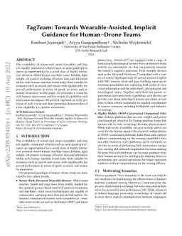 TagTeam: Towards Wearable-Assisted, Implicit Guidance for Human--Drone
  Teams
