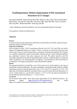 TotalSegmentator: robust segmentation of 104 anatomical structures in CT
  images