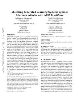 Shielding Federated Learning Systems against Inference Attacks with ARM
  TrustZone