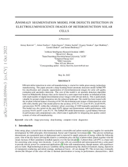 Anomaly segmentation model for defects detection in electroluminescence
  images of heterojunction solar cells