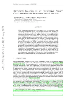 Diffusion Policies as an Expressive Policy Class for Offline
  Reinforcement Learning