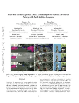 Scale-free and Task-agnostic Attack: Generating Photo-realistic
  Adversarial Patterns with Patch Quilting Generator