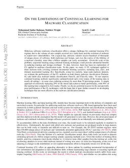 On the Limitations of Continual Learning for Malware Classification