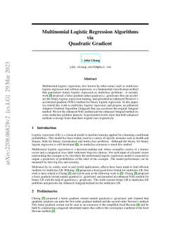 Multinomial Logistic Regression Algorithms via Quadratic Gradient
