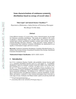 Some characterizations of continuous symmetric distributions based on
  extropy of record values