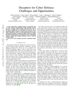 Deception for Cyber Defence: Challenges and Opportunities