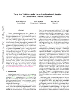 Three New Validators and a Large-Scale Benchmark Ranking for
  Unsupervised Domain Adaptation