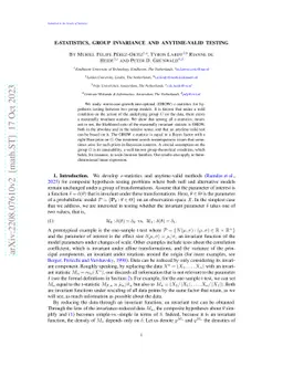 E-Statistics, Group Invariance and Anytime Valid Testing