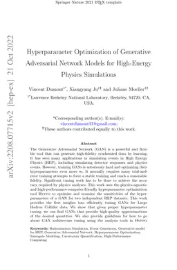 Hyperparameter Optimization of Generative Adversarial Network Models for
  High-Energy Physics Simulations