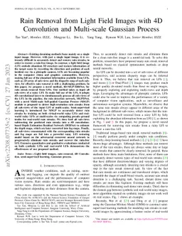 Rain Removal from Light Field Images with 4D Convolution and Multi-scale
  Gaussian Process