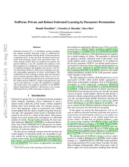 FedPerm: Private and Robust Federated Learning by Parameter Permutation