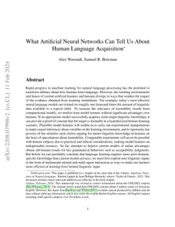 What Artificial Neural Networks Can Tell Us About Human Language
  Acquisition