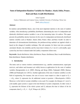 Sum of independent random variable for Shanker, Akash, Ishita, Pranav,
  Rani and Ram Awadh distributions