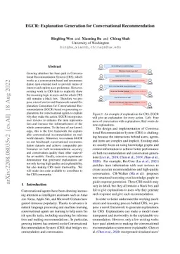 EGCR: Explanation Generation for Conversational Recommendation