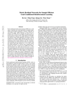 Metric Residual Networks for Sample Efficient Goal-Conditioned
  Reinforcement Learning