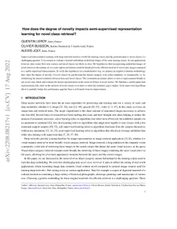 How does the degree of novelty impacts semi-supervised representation
  learning for novel class retrieval?