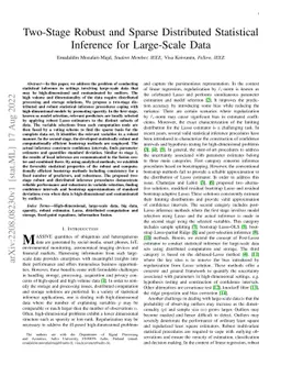 Two-Stage Robust and Sparse Distributed Statistical Inference for
  Large-Scale Data