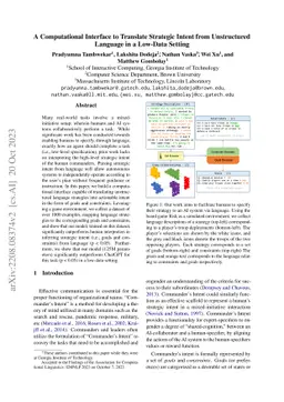 A Computational Interface to Translate Strategic Intent from
  Unstructured Language in a Low-Data Setting