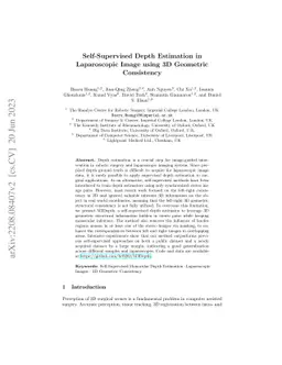 Self-Supervised Depth Estimation in Laparoscopic Image using 3D
  Geometric Consistency