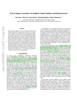 Text-to-Image Generation via Implicit Visual Guidance and Hypernetwork