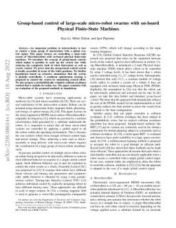 Group-based control of large-scale micro-robot swarms with on-board
  Physical Finite-State Machines