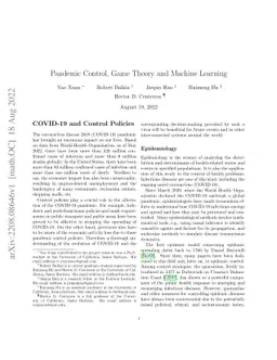 Pandemic Control, Game Theory and Machine Learning