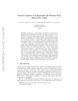 Neural Capture of Animatable 3D Human from Monocular Video