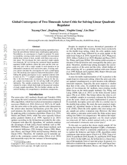 Global Convergence of Two-timescale Actor-Critic for Solving Linear
  Quadratic Regulator
