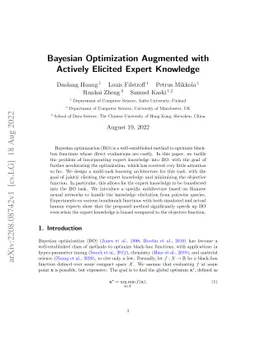Bayesian Optimization Augmented with Actively Elicited Expert Knowledge
