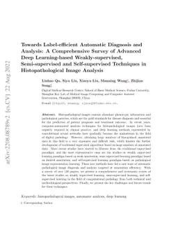 Towards Label-efficient Automatic Diagnosis and Analysis: A
  Comprehensive Survey of Advanced Deep Learning-based Weakly-supervised,
  Semi-supervised and Self-supervised Techniques in Histopathological Image
  Analysis