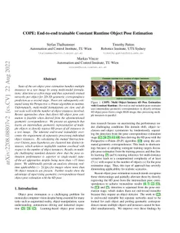 COPE: End-to-end trainable Constant Runtime Object Pose Estimation