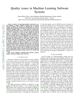 Quality issues in Machine Learning Software Systems