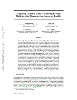 Mitigating Disparity while Maximizing Reward: Tight Anytime Guarantee
  for Improving Bandits