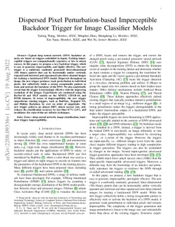 Dispersed Pixel Perturbation-based Imperceptible Backdoor Trigger for
  Image Classifier Models
