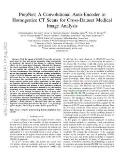 PrepNet: A Convolutional Auto-Encoder to Homogenize CT Scans for
  Cross-Dataset Medical Image Analysis