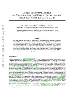 Unified Policy Optimization for Continuous-action Reinforcement Learning
  in Non-stationary Tasks and Games