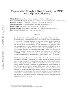 Exponential Speedup Over Locality in MPC with Optimal Memory