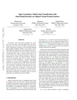 Open Vocabulary Multi-Label Classification with Dual-Modal Decoder on
  Aligned Visual-Textual Features