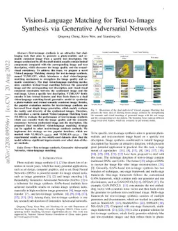 Vision-Language Matching for Text-to-Image Synthesis via Generative
  Adversarial Networks