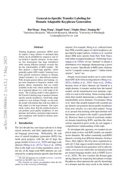 General-to-Specific Transfer Labeling for Domain Adaptable Keyphrase
  Generation