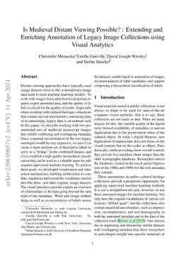 Is Medieval Distant Viewing Possible? : Extending and Enriching
  Annotation of Legacy Image Collections using Visual Analytics