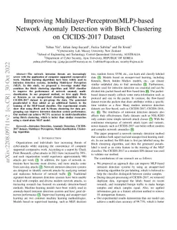 Improving Multilayer-Perceptron(MLP)-based Network Anomaly Detection
  with Birch Clustering on CICIDS-2017 Dataset