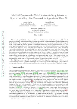 Individual Fairness under Varied Notions of Group Fairness in Bipartite
  Matching - One Framework to Approximate Them All
