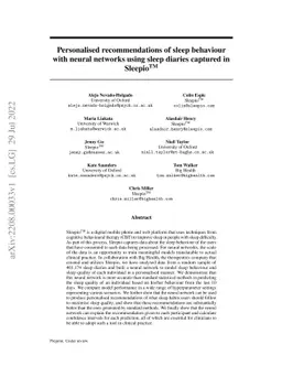 Personalised recommendations of sleep behaviour with neural networks
  using sleep diaries captured in Sleepio